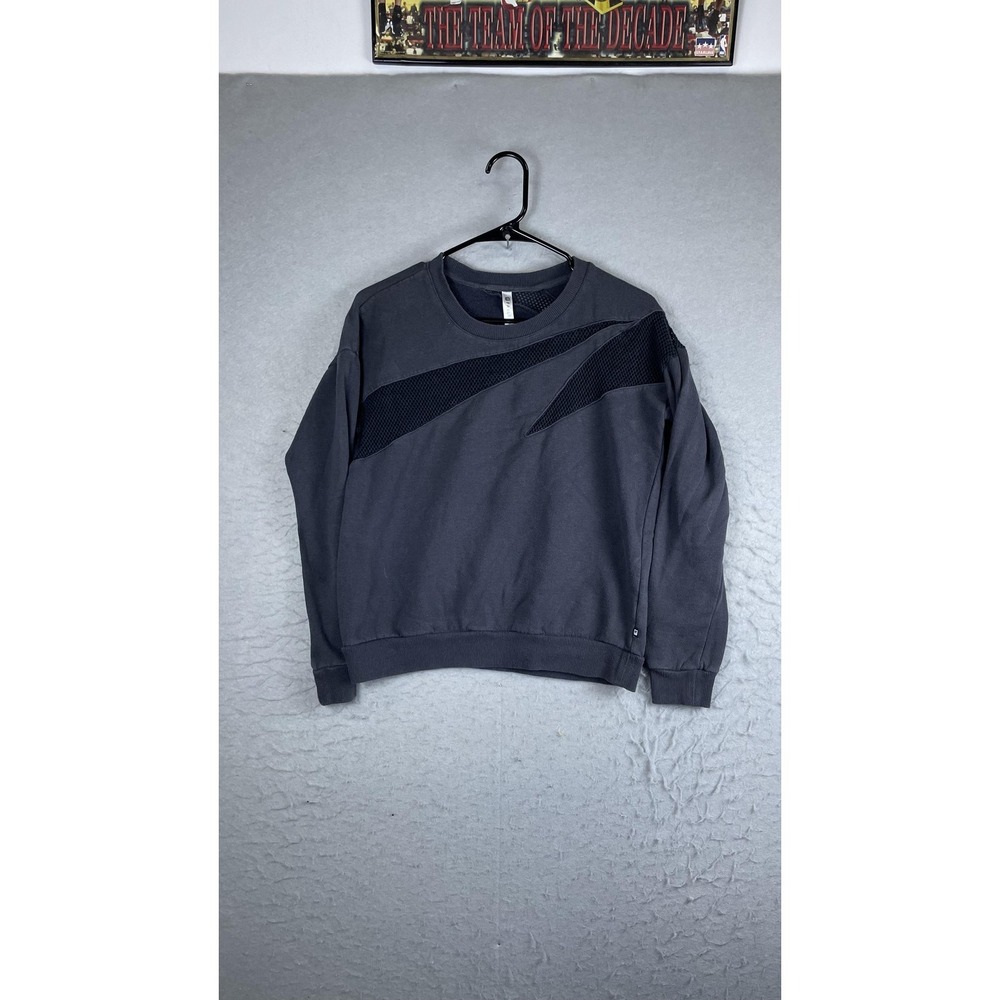 Fabletics Sweatshirt Womens Small Gray Mesh Panel Crewneck Fleece Pullover